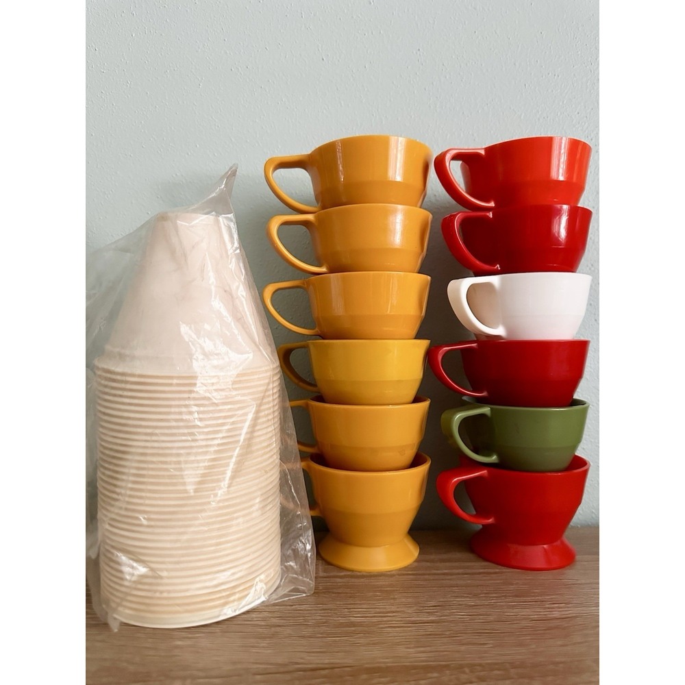 Lot Vtg Solo Cozy Cup‎ Holders (12) Refills (36) Red Orange Gold Green White